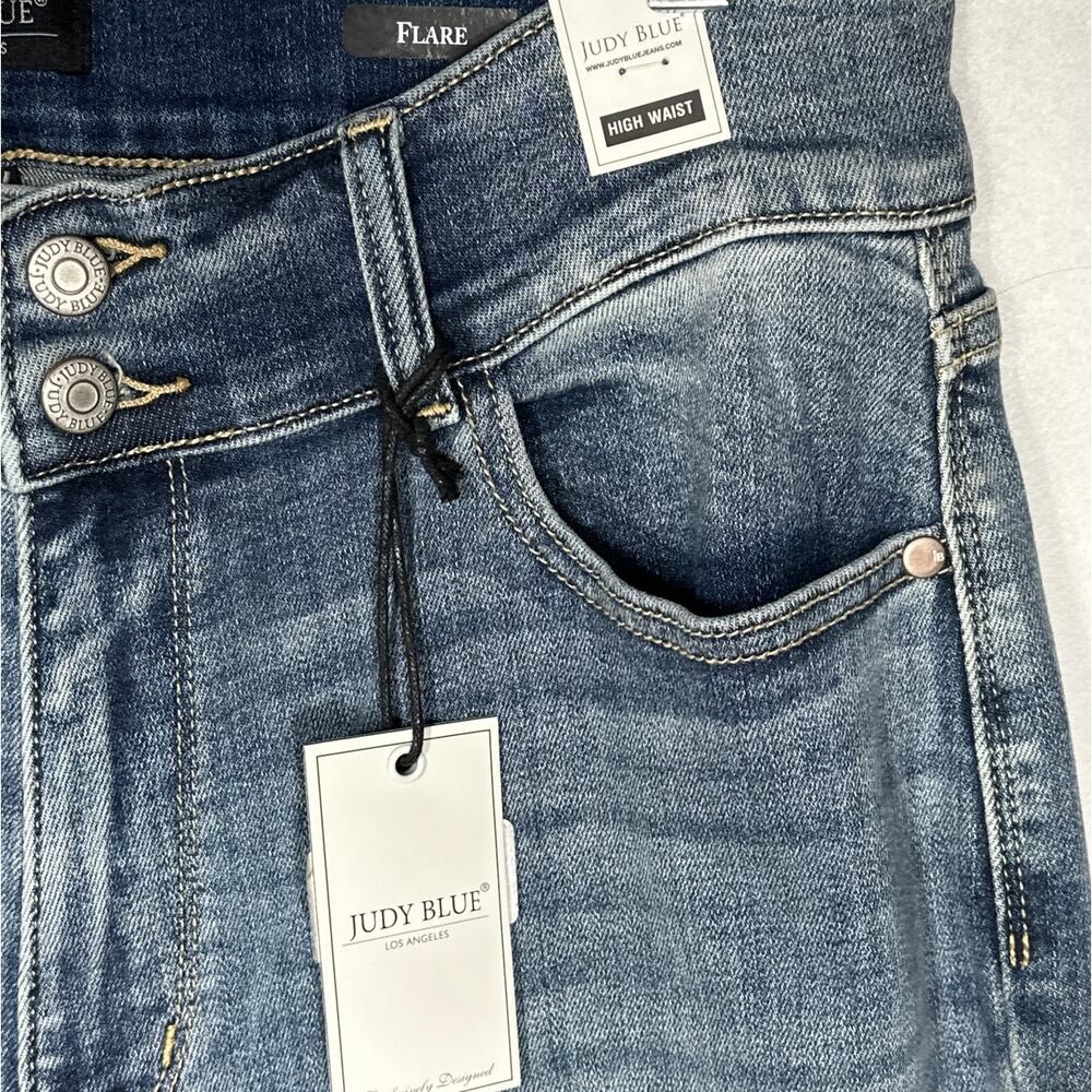 Judy Blue Sz 14W High Waist Flare Jeans Tall Double Button Tinted Blue Denim - Picture 5 of 15